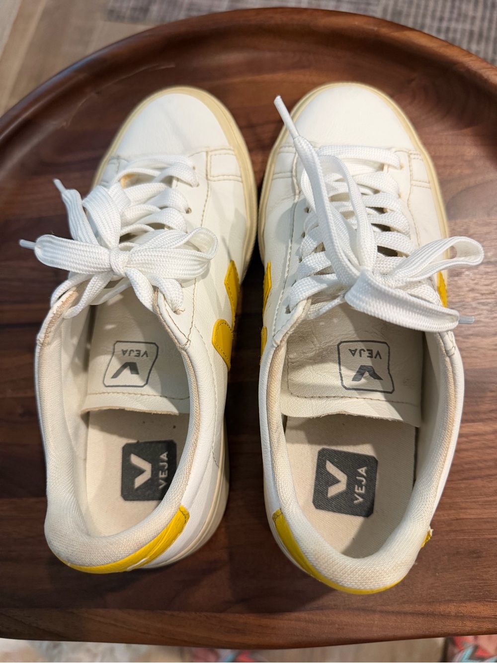 Veja Women's White Sneakers with Yellow Accents